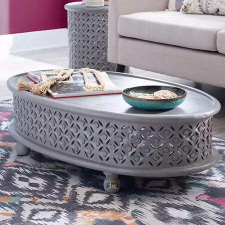Kara Wooden Carved Coffee Table (Grey) | buy wood coffee table online | JAE Furniture