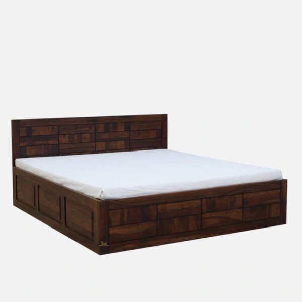 Rehan Wooden Solid Wood Box Storage Bed | wooden king size bed online | JAE Furniture