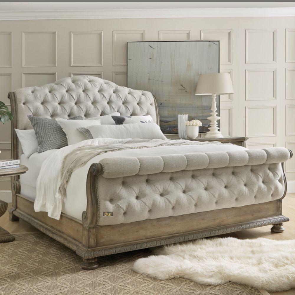 Radea Wooden Upholstered Fabric Bed | large wooden king size bed | JAE Furniture