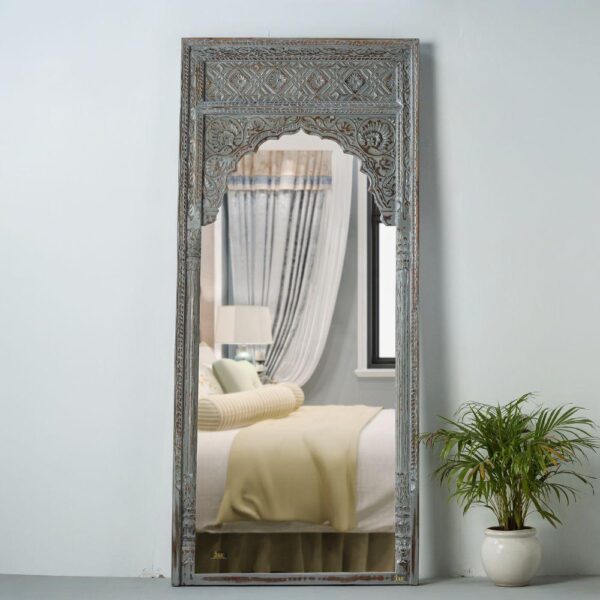 Laye Wooden Carved Antique Large Mirror Frame (Grey Distress) | wood carving mirror frame | JAE Furniture