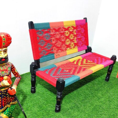 Srima Wooden Handwoven Backrest Bench | wooden bench | buy patio bench | garden bench online | JAE Furniture