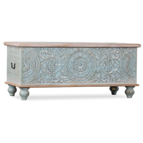 Buy Natura Wooden Storage Trunk cum Coffee Table (Light Blue Distress) Online | wood coffee table | wooden trunk box | JAE Furniture