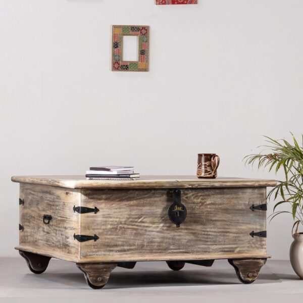 Buy Boran Wooden Centre Table with Storage (Brown Rustic) Online | wood coffee table | wooden trunk | JAE Furniture