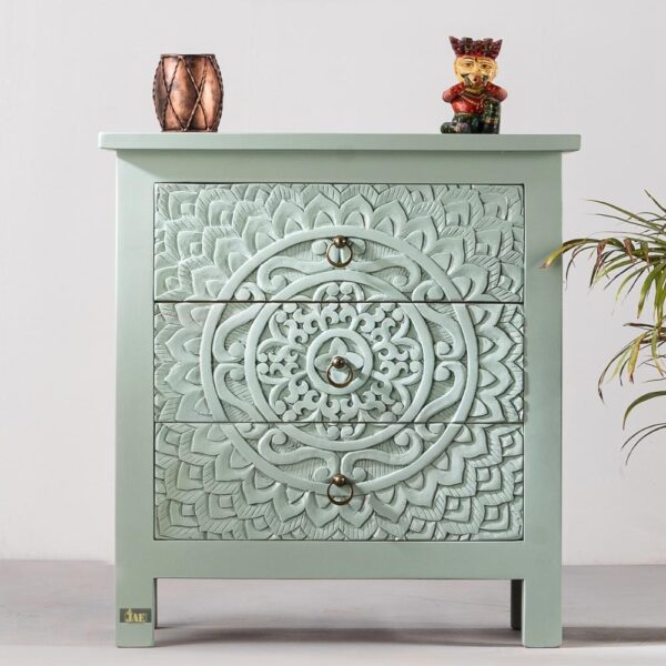 Shev Wooden Carved Chest of Drawer (Light Green) | wooden chest of drawers online | wood sideboard cabinet | JAE Furniture