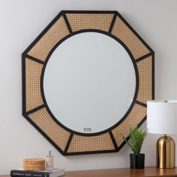 Jagan Wooden Rattan Cane Mirror Frame (Black) | wood frame mirrors for bedroom | JAE Furniture