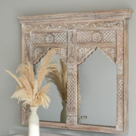 Jharo Two Arch Wooden Carved Mirror Frame | buy wood carving mirror frame online | JAE Furniture