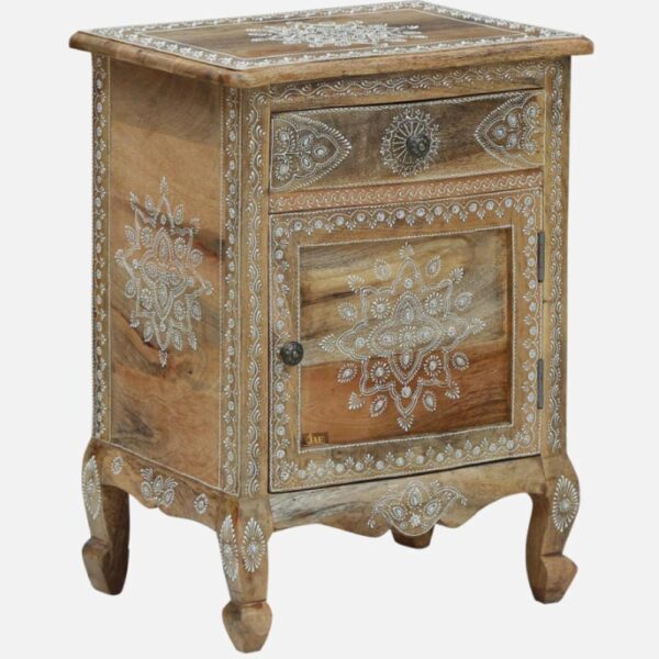 Jagva Wooden Handpainted Side Table | buy wooden bedside table with drawers online | JAE Furniture