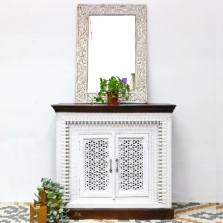 Eupera Wooden Carved Antique Cabinet (White Distress)