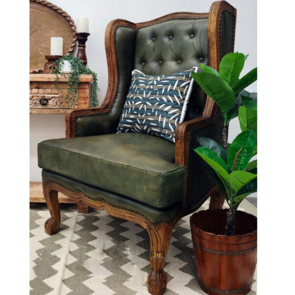 Ustaad Wooden Upholstered Accent Chair
