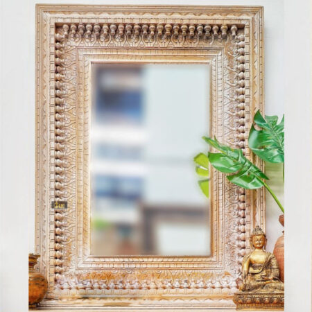Uuvo Wooden Carved Wall Mirror Frame (White Distress) | wood carving mirror frame online | JAE Furniture
