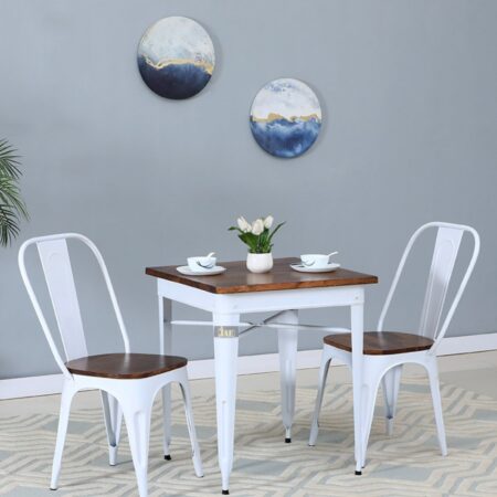 Outy Metal Two Seater Outdoor Patio Chairs and Table Set (White) | buy garden table and chairs online | JAE Furniture