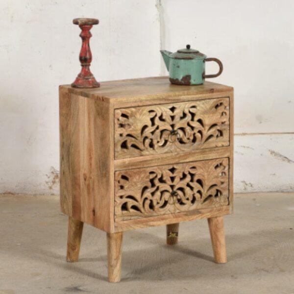 Gazin Wooden Carved Side Table | buy side table with drawer online | JAE Furniture