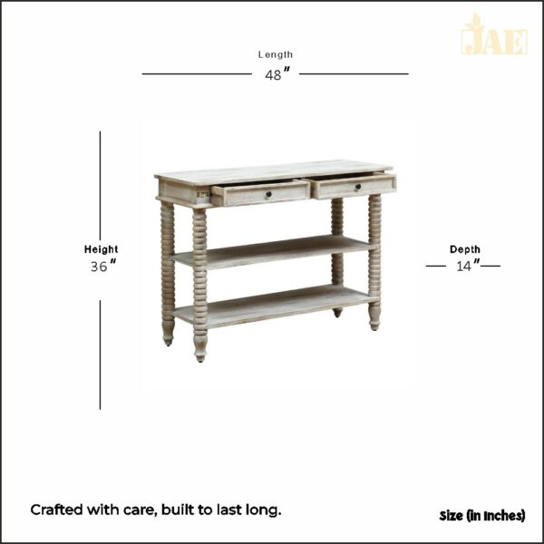 Amek Wooden Console Table (White Distress) - Size Image. Size (in inches) : 48 L X 14 D X 36 H