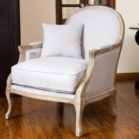 Wifae Wooden Upholstered Designer Armchair in luxurious Brown Distress finish and handcrafted Mango wood.