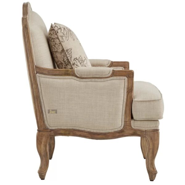 Asami Wooden Upholstered Arm Chair in brown finish. Premium Mango Wood Chair & Seating Furniture.