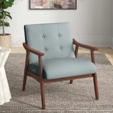 Pearl Wooden Upholstered Arm Chair In Gray Blue