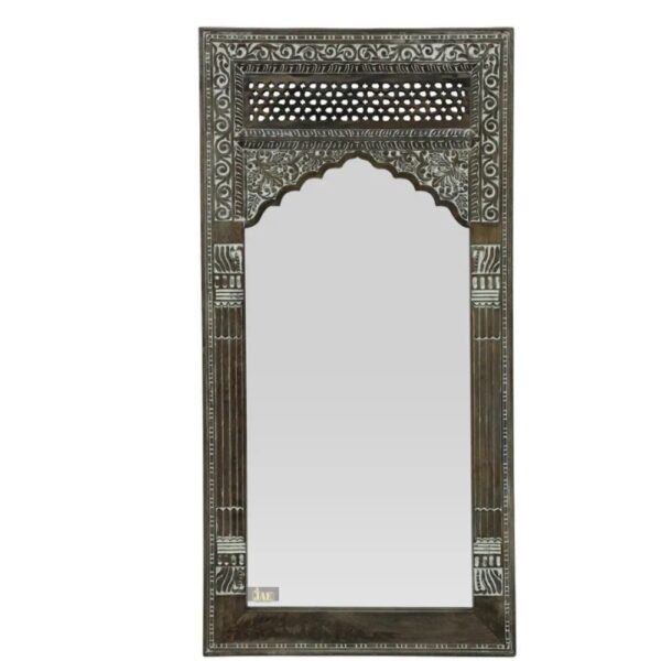 Handcrafted from Mango wood, the Rebo Wooden Carved Mirror Jali Frame whispers stories of vintage charm and artisanal skill. Beautiful Walnut Antique Finish.