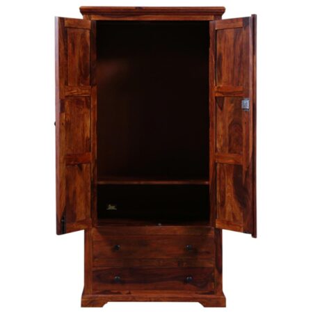 Ranik Solid Wood Wardrobe in Teak Finish - The thoughtfully designed compartments and drawers ensure that you can neatly arrange your clothes, accessories, and other essentials.