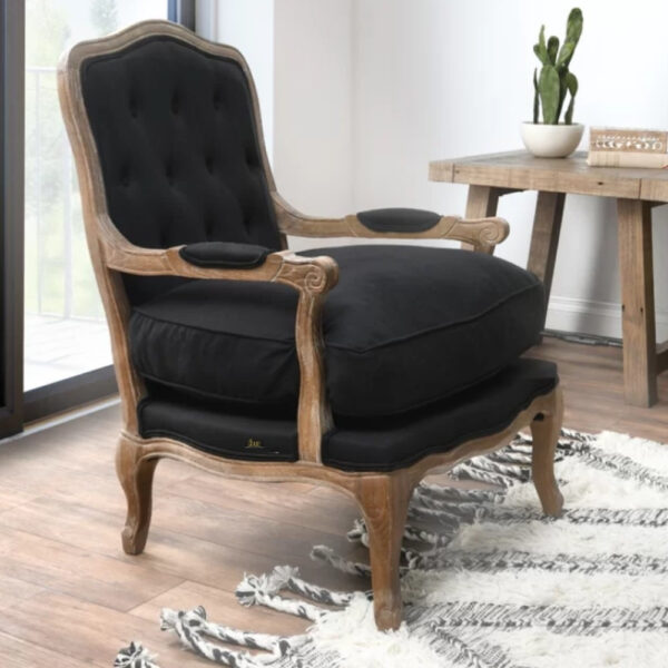 Quri Wooden Carved Arm Chair One Seater Sofa (Black)