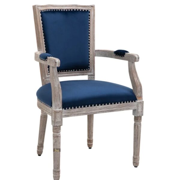 Hujea Wooden Distress Arm / Dining Chair (Blue) in white distress finish