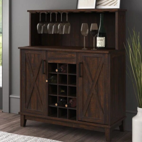 Jeken Wooden Bar Unit - Premium Solid Wood Bar Unit by JAE Furniture - Dark Walnut Finish