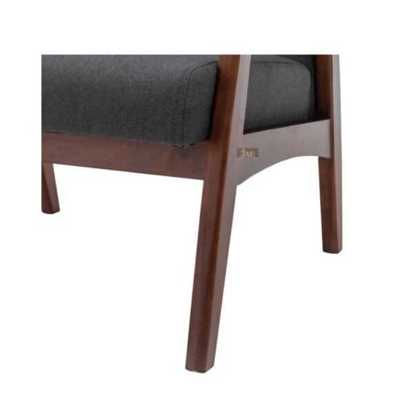 Pearl Wooden Upholstered Arm Chair in Dark Grey Finish. Teak Finish. Premium Solid Wood Chairs