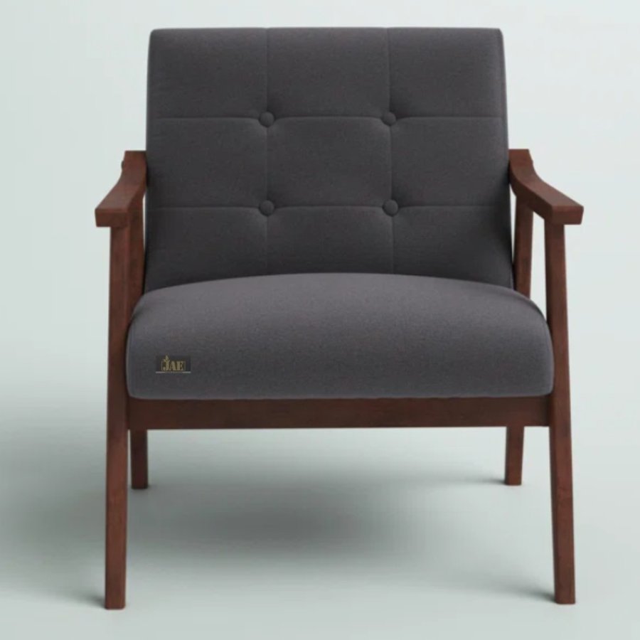 Dark Grey elegance & timeless beauty: Pearl Wooden Upholstered Arm Chair in Dark Grey Finish. Beautiful Wooden Dining Chairs, Wooden Study Chairs by JAE Furniture