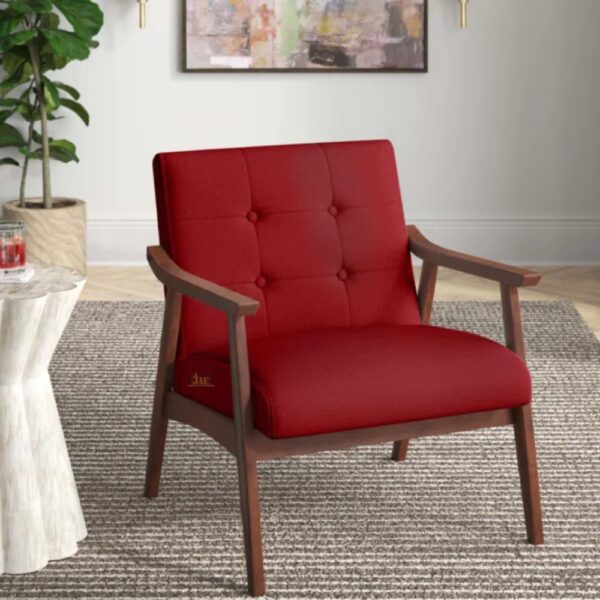 Pearl Wooden Upholstered Arm Chair in Red