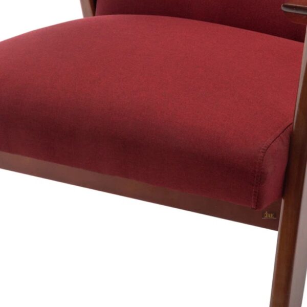 Pearl Wooden Upholstered Arm Chair (Red) - Detailed Photo of Seating in Red. Comfortable & Cushioned seating. Premium Chairs by JAE Furniture