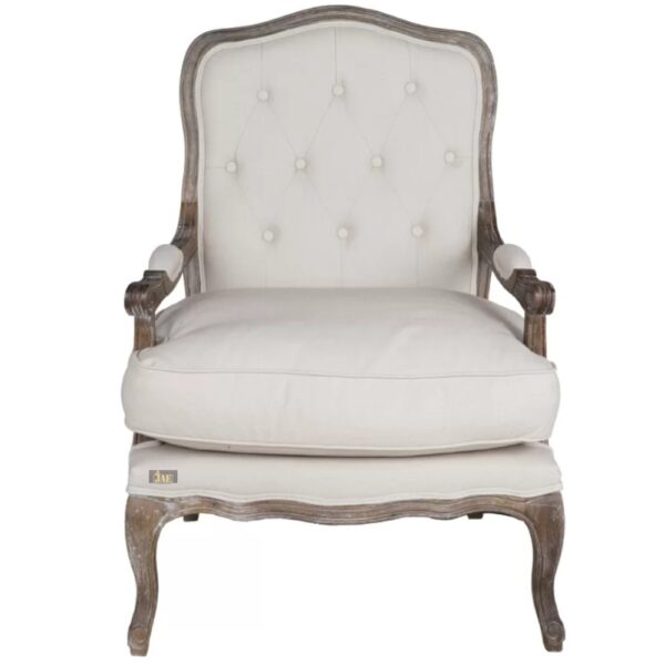 Quri Wooden Carved Arm Chair One Seater Sofa (Off White) -a fusion of classic charm and contemporary comfort.