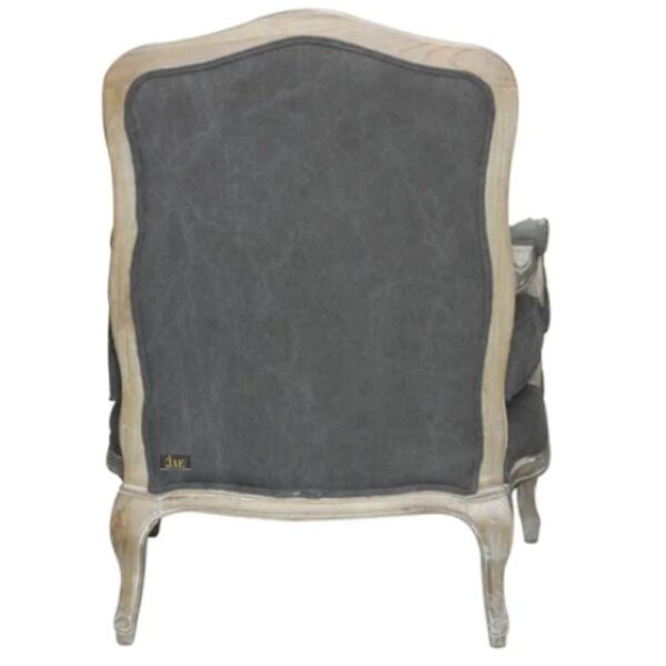 Sukre Wooden Designer Arm Chair (Dark Grey) - Back Angle - comfortable fabric upholstery