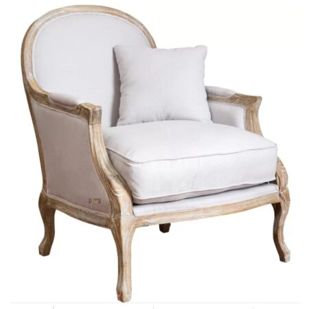 Rustic charm & modern comfort - Wifae Wooden Upholstered Designer Arm Chair by JAE Furniture. White Coloured Wooden Chair. Made from Solid Wood.