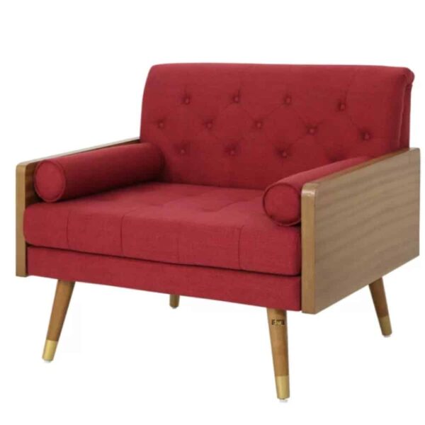 Yodha Wooden Large Seating Arm Chair Sofa (Maroon) - JAE-1128 (3) - Full Sofa Detailed Shot in White Background