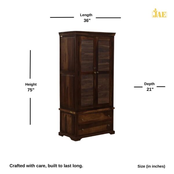 Dehra Wooden Wardrobe for Storage (Walnut) - Size Image. Size (in inches) : 36 L X 21 D X 75 H