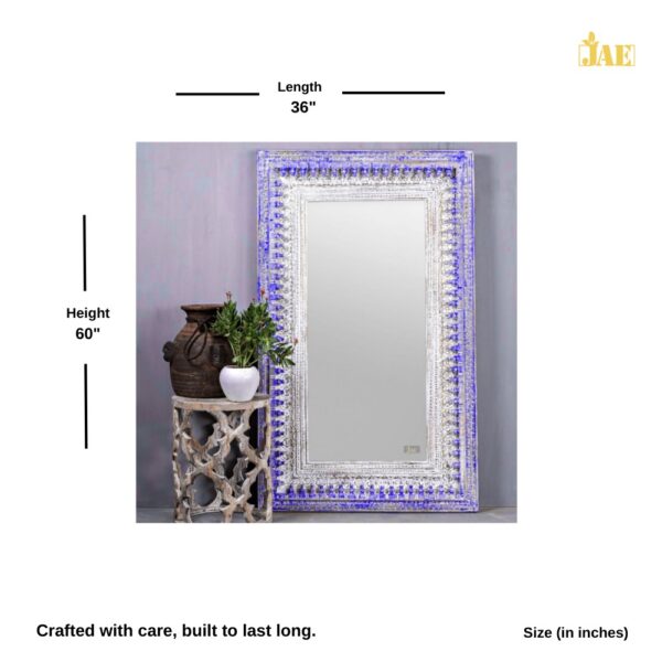 Bia Wooden Carved Mirror Frame Size Image. Size (in inches) : L 36 X H 60 or 5×3 Feet. wood frame mirror online | Wooden Carved Mirror Frame | JAE Furniture