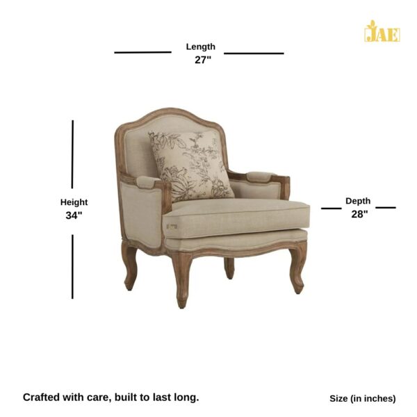 Asami Wooden Upholstered Arm Chair - Size Image - JAE-1142. Size (in inches) : 27 L X 28 D X 34 H