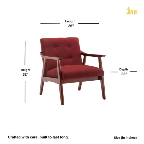 Pearl Wooden Upholstered Arm Chair (Red) - Size Image. Size (in inches) : 26 L X 28 D X 32 H