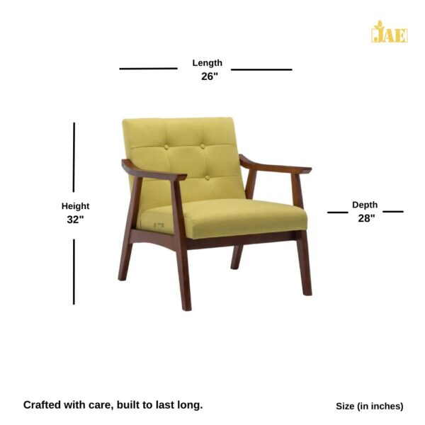 Pearl Wooden Upholstered Arm Chair Set of Two(Yellow) - Size Image -JAE-1147. Size: 26 L X 28 D X 32 H