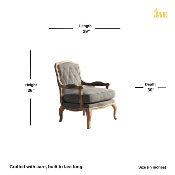 Quri Wooden Carved Arm Chair One Seater Sofa (Grey) - Size Image. Size (in inches) : 29 L X 30 D X 36 H