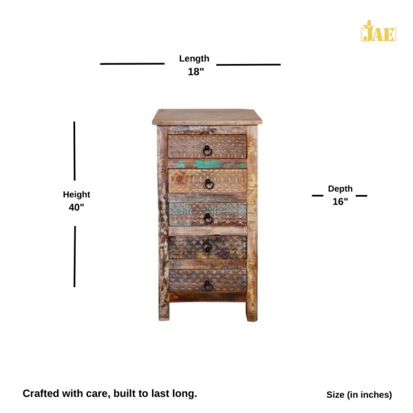 Recla Wooden Chest of Drawers with 5 Drawers (Antique) - JAE-1152. Size (in inches) : 18 L X 16 D X 40 H