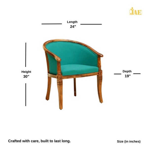 Sukriya Wooden Upholstered Arm Chair (Honey Finish) - Size and Dimensions Image - Size (in inches) : 24 L X 19 D X 30 H