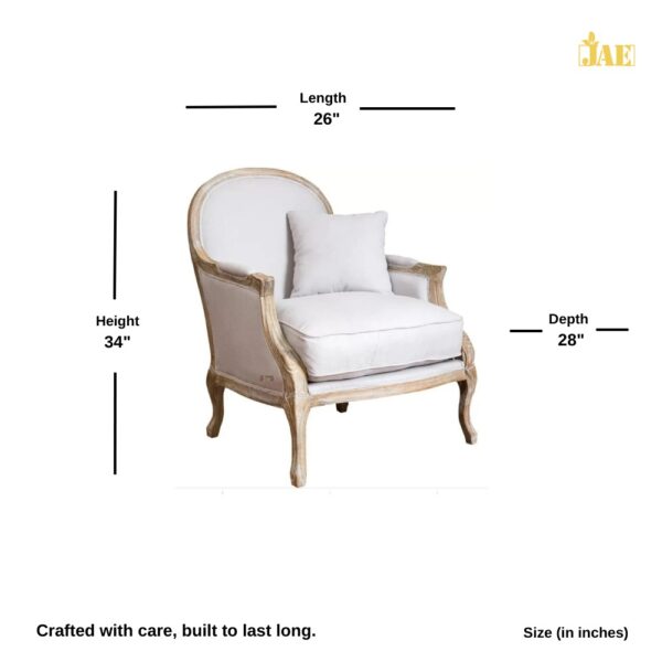 Wifae Wooden Upholstered Designer Arm Chair - Size Image - JAE-1141. Size (in inches) : 26 L X 28 D X 34 H