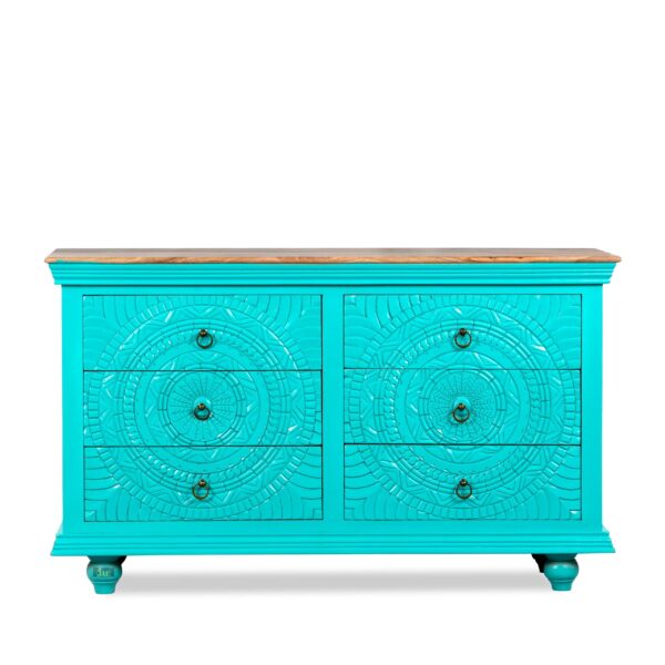 Welcome the Wose Wooden Chest of Drawers into your space and let the magic of grandeur and practicality begin. | sideboard cabinet online | buy chest of drawers online | carved wooden furniture | wooden storage furniture | antique wooden furniture | JAE Furniture