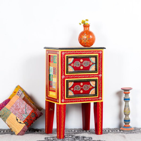 Kana Wooden Handpainted Side Table | Wooden Side Table for bedroom | Bedside Tables online at best prices in India | Premium Solid wood furniture online at best prices in India | JAE Furniture