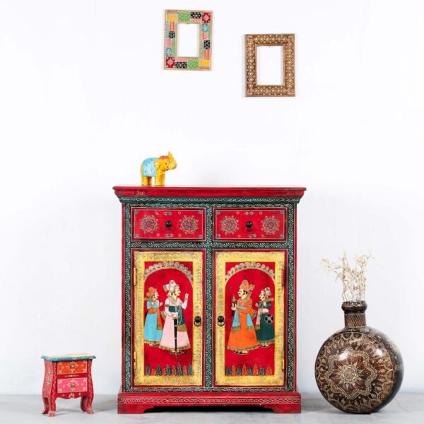 Wooden Traditional Handpainted Cabinet | Wooden Handpainted Cabinet | handcrafted solid wood furniture online in India | wooden cabinet for living room online in India | JAE Furniture