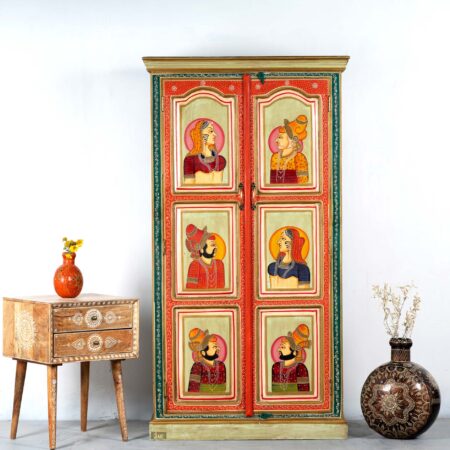 Wooden Handpainted Cupboard | wooden bedroom cupboard | Cupboard Wardrobe for Bedroom | Solid Wood Furniture online in India | JAE Furniture