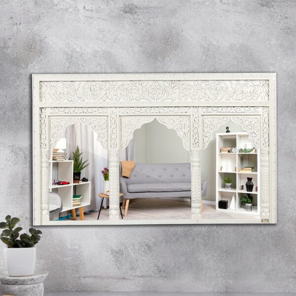 Kani Wooden Mirror Frame | wood carving mirror frame online in India | antique wooden mirror | white mirror frame | JAE Furniture