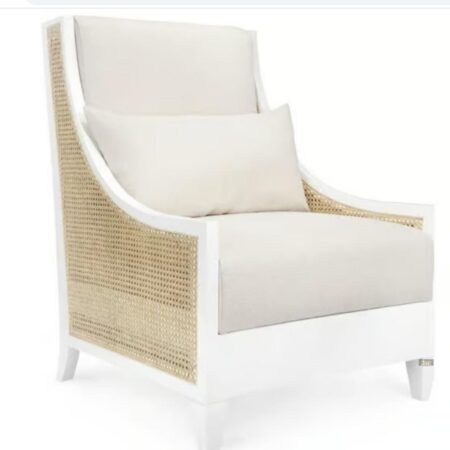 Abhis Wooden Rattan Lounge Chair (White)