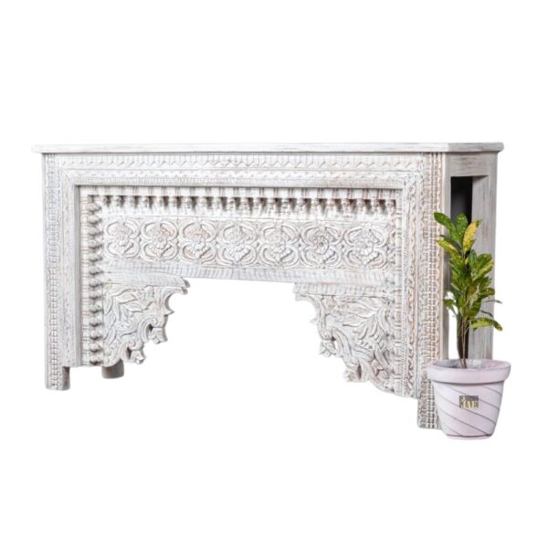 Calian Wooden Carved Console Table (White Distress) | wood console table | carved wooden furniture | handcrafted furniture | antique furniture | JAE Furniture