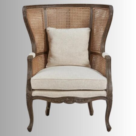 Kelif Wooden Carved Wing Rattan Chair | Buy Rattan Furniture Online In India | Buy Cane Furniture Online in India | Buy Wing Chairs Online in India | Mango Wood Furniture Online | JAE Furniture